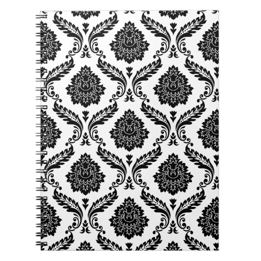 Carnet Rococo Damask Pattern Black on White (Devant)
