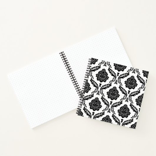 Carnet Rococo Damask Pattern Black on White (Intérieur)