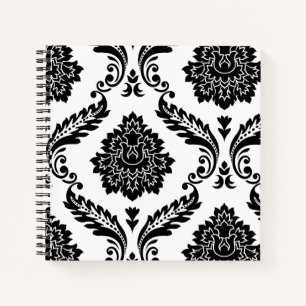 Carnet Rococo Damassé Grand Motif Décalé Noir sur Blanc
