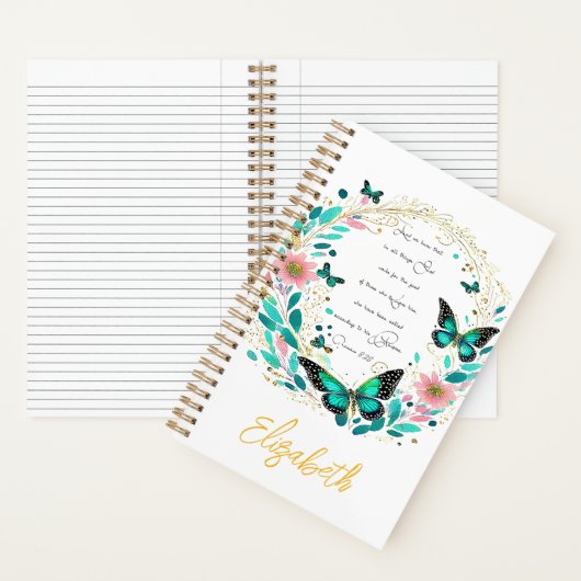 Carnet Romains 8:28 Fleurs et papillons (À l'intérieur)