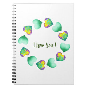 Carnet Romantic Cute Watercolor Green Valentine's Day
