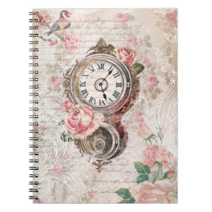 Carnet Romantic French Roses, Clock & Filigree Collage