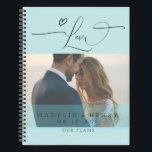 Carnet Romantic Island Paradise Love Mariage personnalisé<br><div class="desc">Photo romantique de vous deux (avant et arrière),  amour en calligraphie lettrée,  et un bleu onirique Island Paradise. Tout pour tenir tous vos plans pour un rêve se réalise : votre jour de mariage !</div>