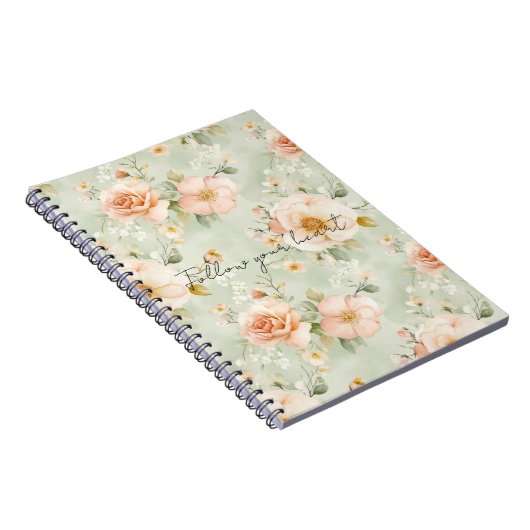 Carnet Romantic Peach Mint Pretty Roses Floral (Côté Droit)