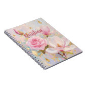Carnet Romantic Pink Rose and Manoglias, painting style  (Côté Droit)