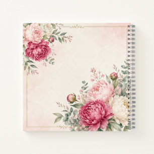 Carnet Romantique blush et pivoines aquarelles framboise