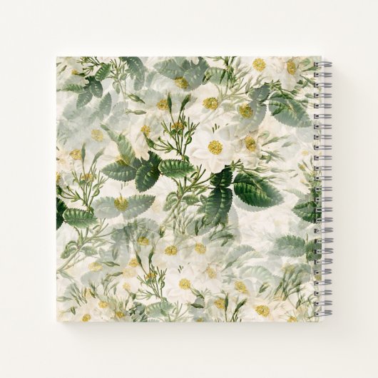 Carnet Romantique Fleurs blanches douces et Feuilles vert (Dos)