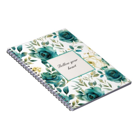 Carnet Romantique Turquoise Crème Rose Floral (Côté Droit)