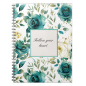 Carnet Romantique Turquoise Crème Rose Floral (Devant)