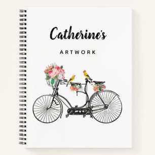 Carnet Romantique Vintage Vélo Fleurs Oiseaux Sketchbook