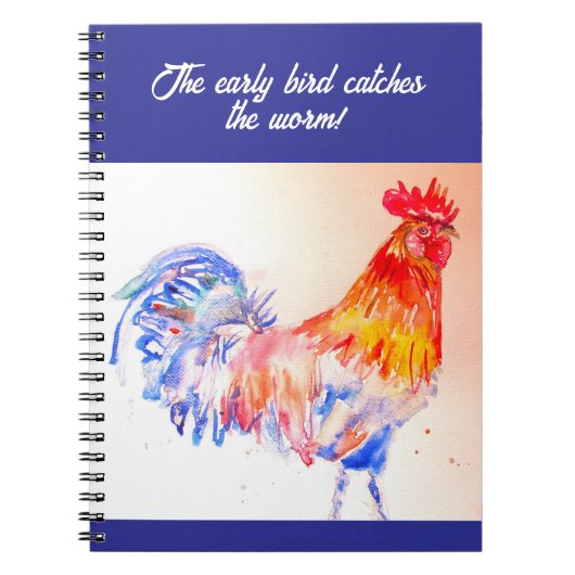 Carnet Rooster Aquarelle Poulet Oiseau Cockerel Farm (Devant)
