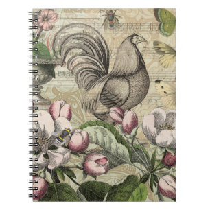 Carnet Rooster Garden Flower Papillon Art