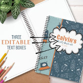 Carnet Roquettes de Doodle dans l'espace bleu Motif Nom c