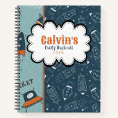 Carnet Roquettes de Doodle dans l'espace bleu Motif Nom c (Devant)