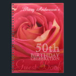 Carnet Rose 50e anniversaire Guest Book personnalisé<br><div class="desc">Flore Photographie avec un léger flou pour ajouter de la douceur à l'image. Livre d'invité sur les célébrations d'anniversaire personnalisable. Vous pouvez facilement modifier la couleur du texte,  la police,  la taille et la position en cliquant sur le bouton customiser.</div>