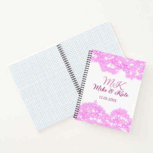 Carnet rose ajouter nom de couple date monogramme parties (Intérieur)