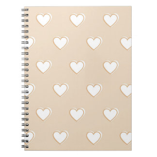 Carnet Rose blanc Beige mignon Motif de coeur simple