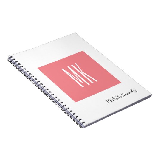 Carnet Rose Blanc Monogramme Professionnel Moderne (Côté Droit)