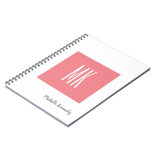 Carnet Rose Blanc Monogramme Professionnel Moderne (Côté gauche)