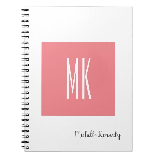 Carnet Rose Blanc Monogramme Professionnel Moderne (Devant)