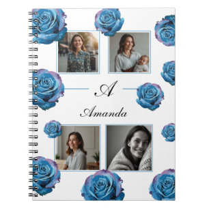 Carnet Rose bleu moderne Monogramme Photo Collage Personn