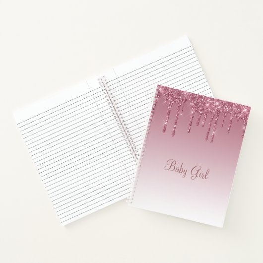 Carnet Rose Blush Parties scintillant bébé fille Script É (Intérieur)