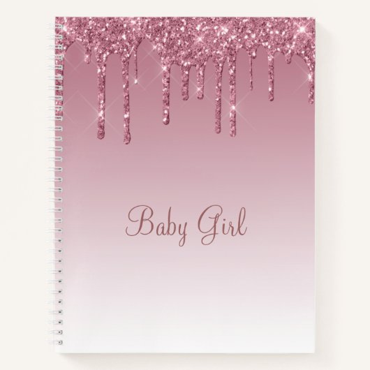Carnet Rose Blush Parties scintillant bébé fille Script É (Devant)