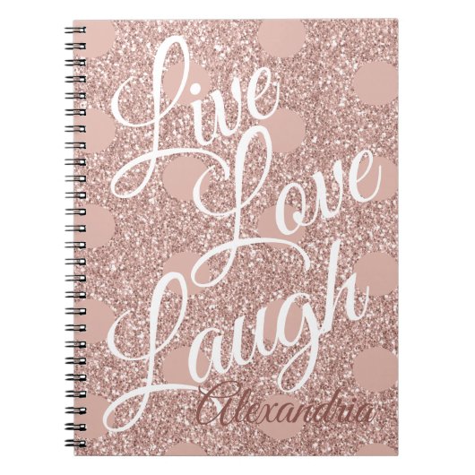 Carnet Rose Blush Script Live Love Laugh Parties scintill (Devant)