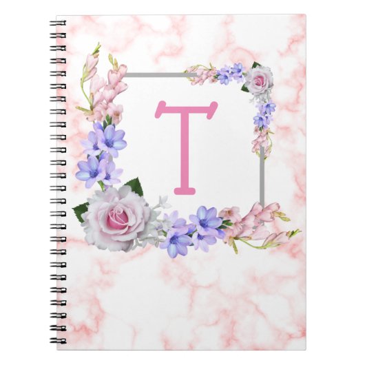 Carnet Rose Bouquet Monogramme rose (Devant)