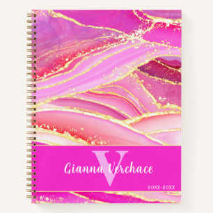 Carnet Rose chaud Purples Rouges et Golden Geode Agate