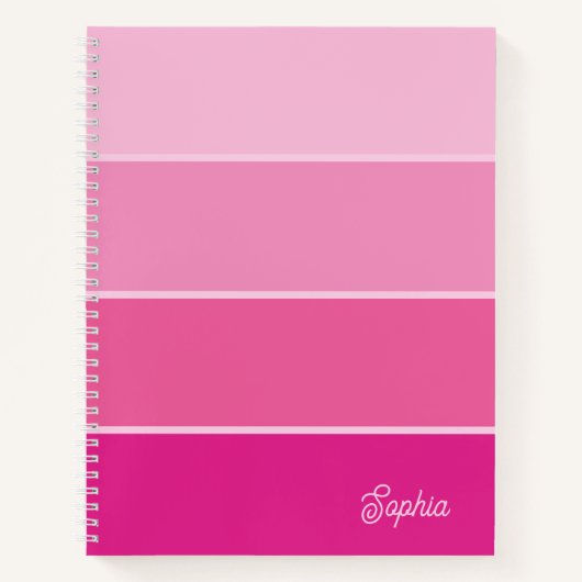 Carnet Rose chaud vif | Ombre Stripes avec script (Devant)