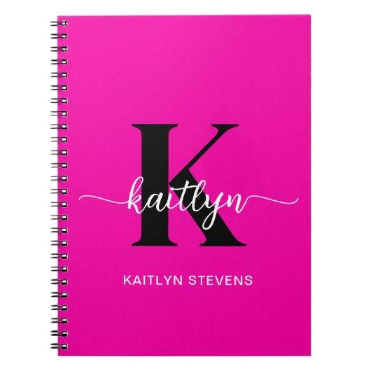 Carnet Rose Chaude Monogramme Noir (Devant)