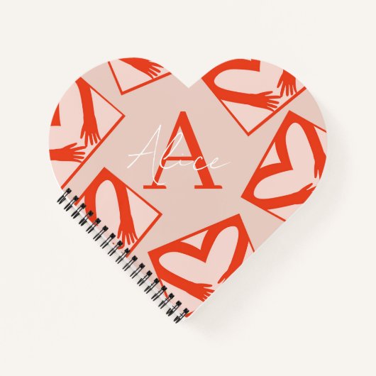 Carnet Rose Custom Girly Monogramme Drit Coeur en forme d (Devant)