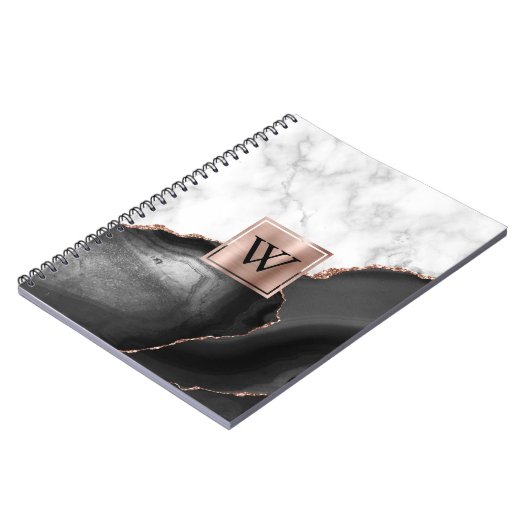 Carnet Rose d'âge noir Marbre blanc or Monogramme (Côté gauche)