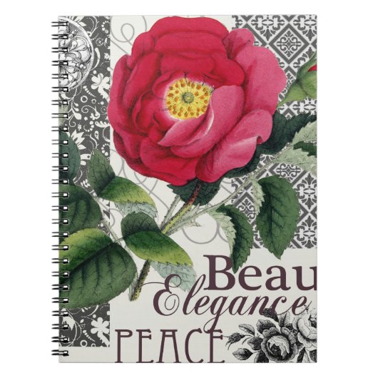 Carnet Rose Damask Joli Floral Antique (Devant)