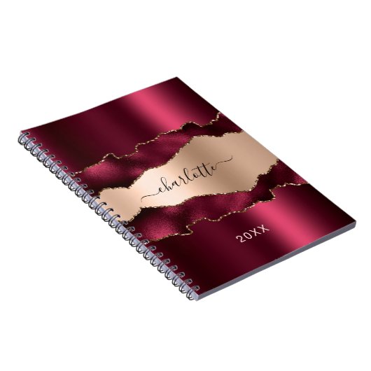 Carnet Rose de Bourgogne or agate marbre nom script (Côté Droit)