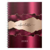 Carnet Rose de Bourgogne or agate marbre nom script (Devant)