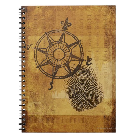 Carnet Rose de compas antique avec empreinte digitale (Devant)