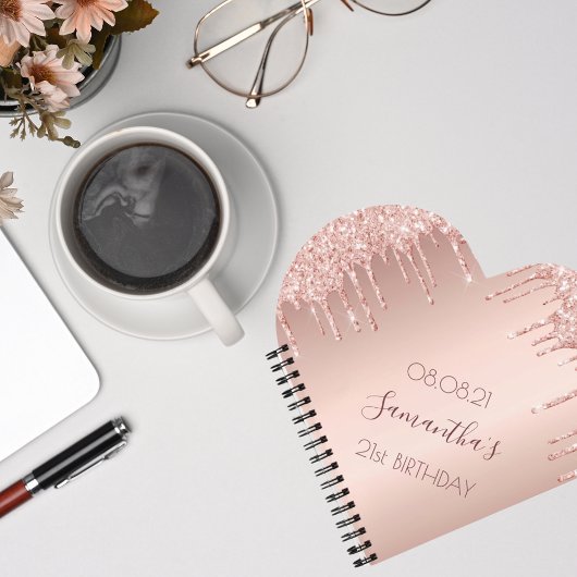 Carnet Rose de fête d'anniversaire gouttes d'or