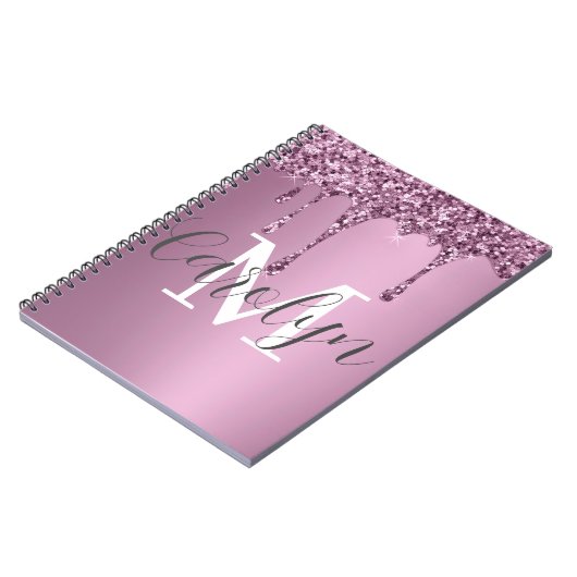 Carnet Rose de parties scintillant Blush Girly rose Monog (Côté gauche)