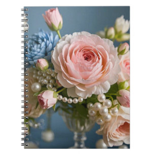 Carnet Rose délicate avec perle dans le vase