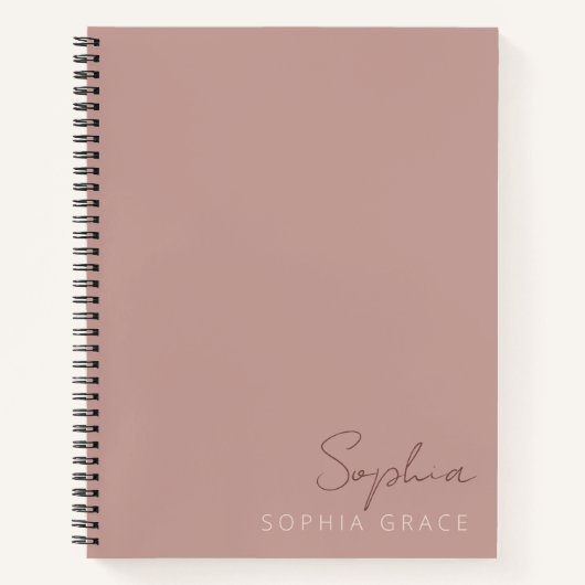 Carnet Rose Dusty customisé Monogramme moderne Nom (Devant)