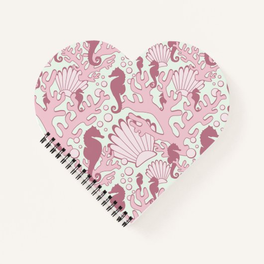 Carnet rose en forme de coeur des hippocampes (Devant)