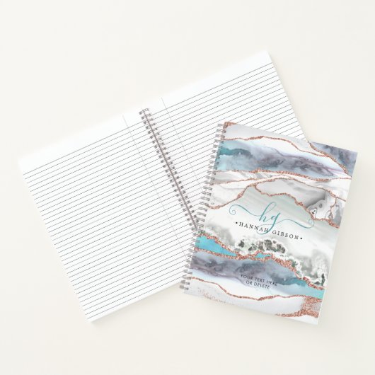 Carnet Rose en marbre gris Parties scintillant or Script  (Intérieur)
