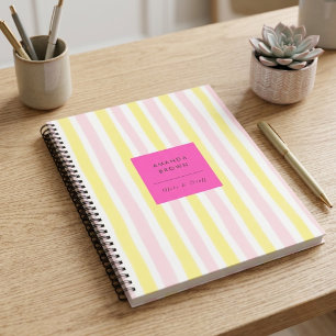 Carnet Rose et jaune rayé Élégant Simple Tendance 