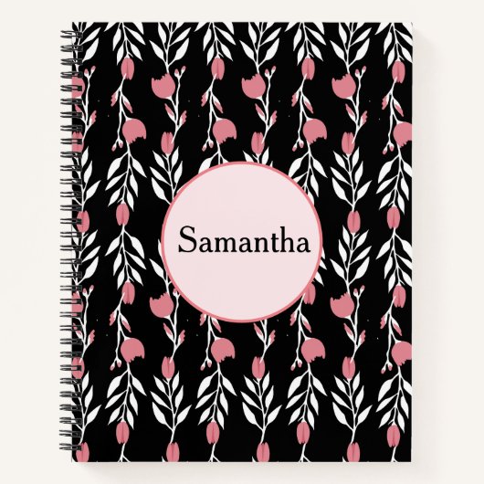 Carnet Rose et noir mignon et floral (Devant)