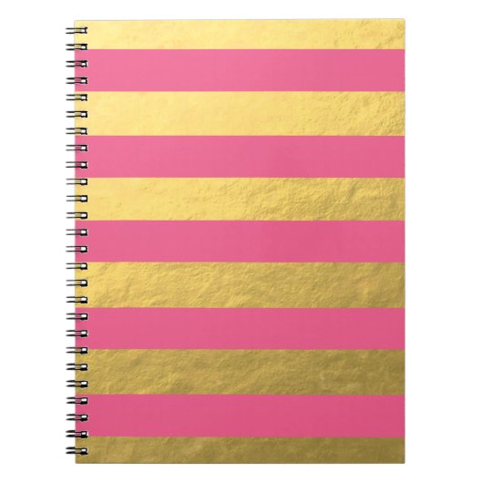 Carnet Rose et rayures de feuille d'or imprimées (Devant)