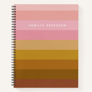 Carnet Rose et Terracotta Bohème Géométrique Rayures Nom