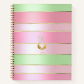 Carnet Rose et vert luxueux rayé (Devant)