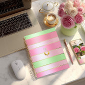 Carnet Rose et vert luxueux rayé